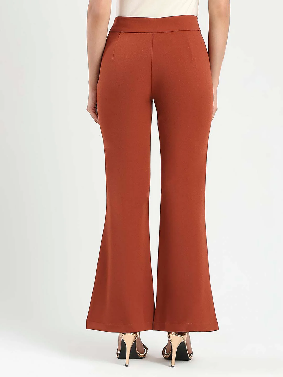 Madame Front Seam Detail Rust Red Wide Leg Trousers - Image 4