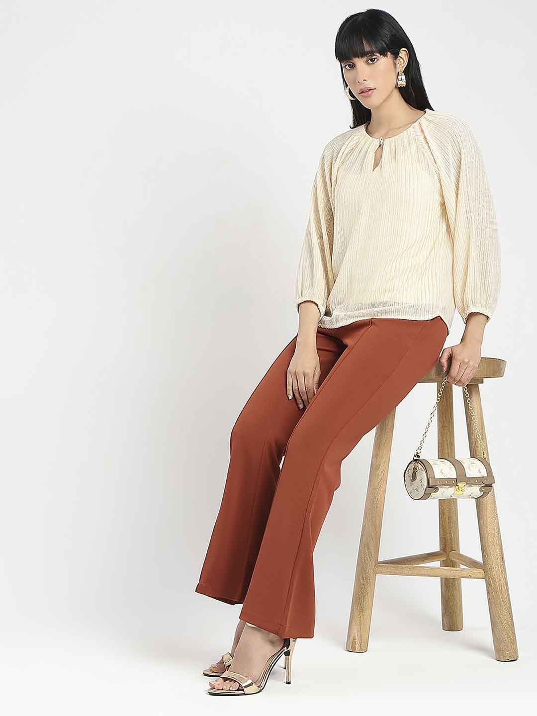 Madame Front Seam Detail Rust Red Wide Leg Trousers - Image 5