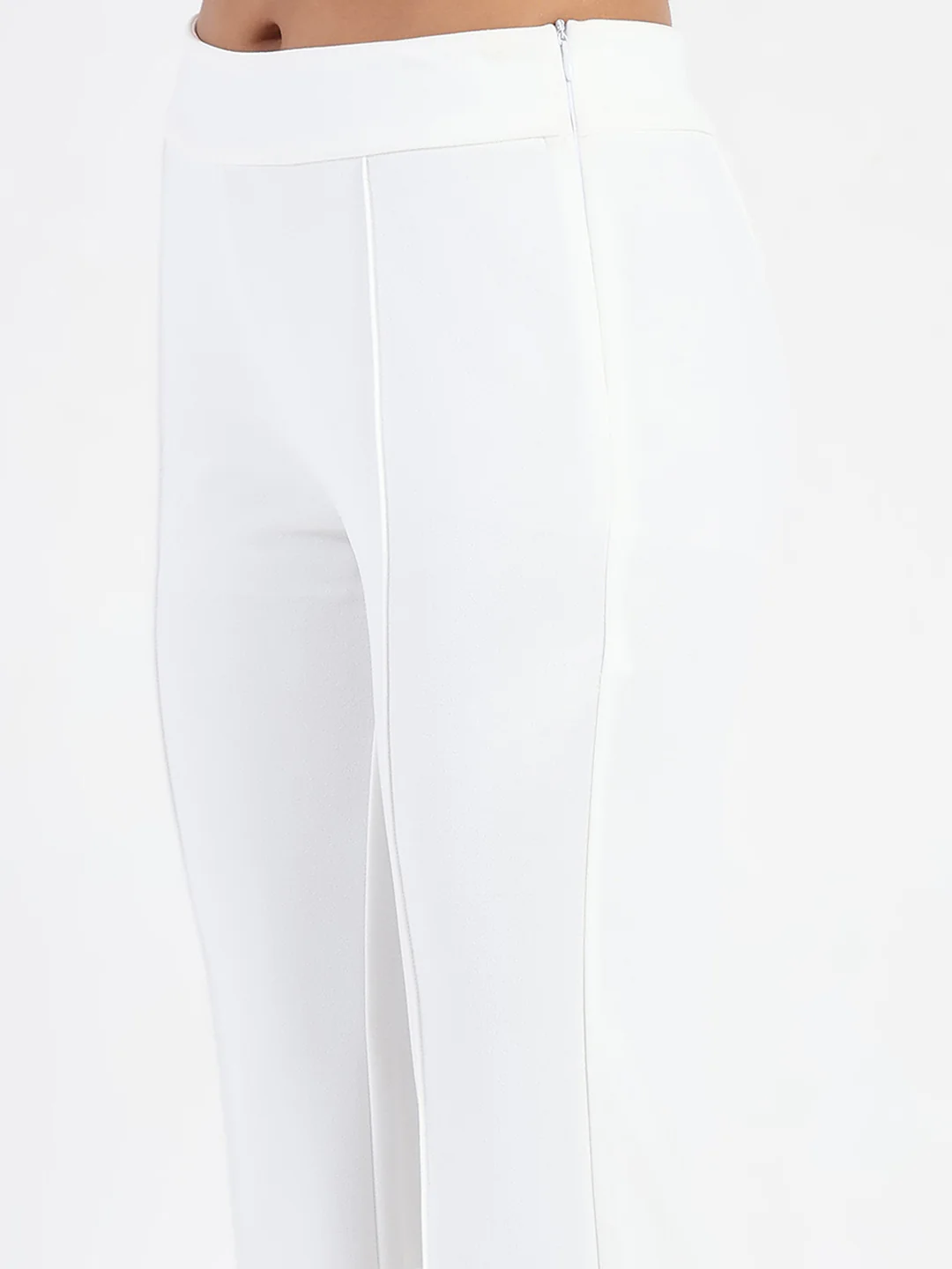 Madame Side Zipper Flared White Knitted Moss Trousers - Image 6