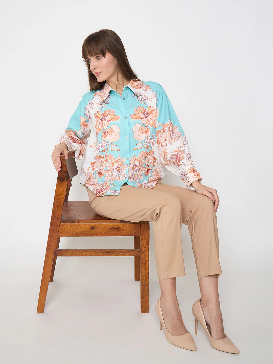 Madame Alex Waist Belt Detail Solid Beige Trousers - Image 2
