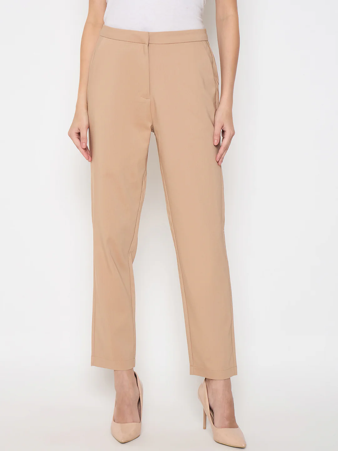 Madame Alex Waist Belt Detail Solid Beige Trousers - Image 3