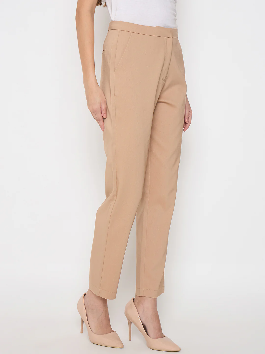 Madame Alex Waist Belt Detail Solid Beige Trousers - Image 4