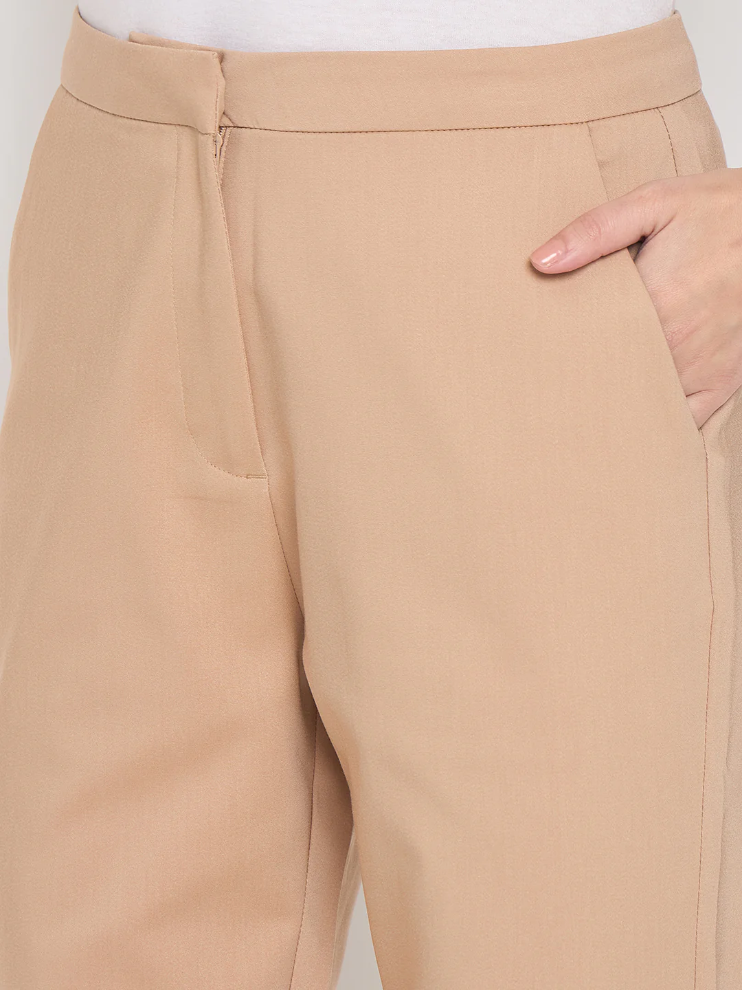 Madame Alex Waist Belt Detail Solid Beige Trousers - Image 7