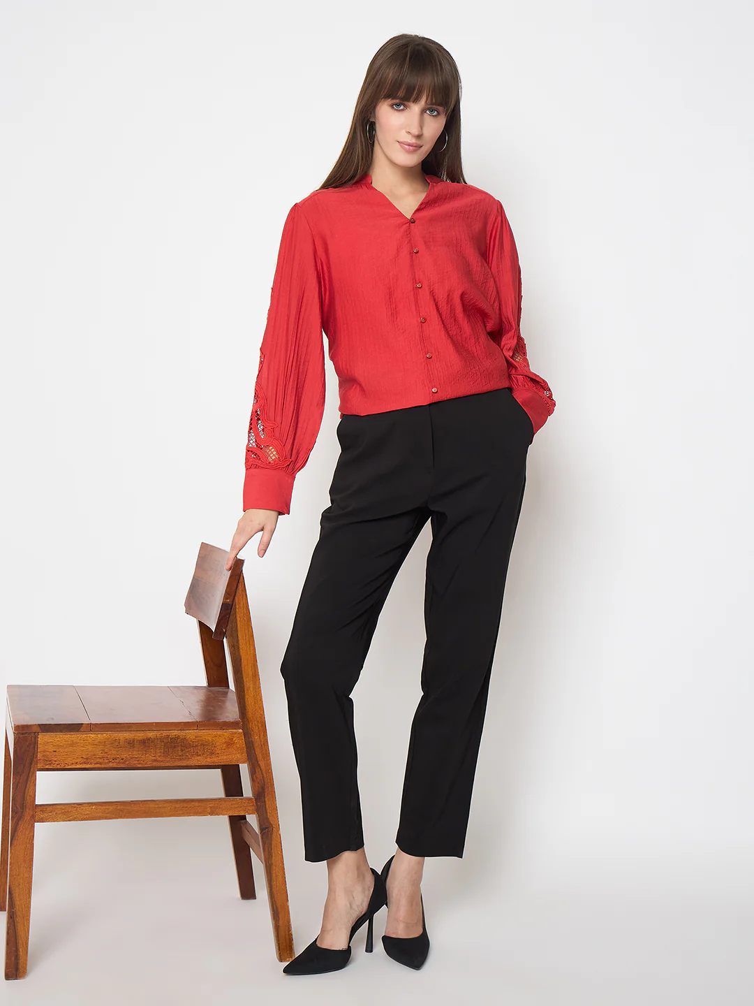 Madame Alex Waist Belt Detail Solid Black Trousers - Image 2