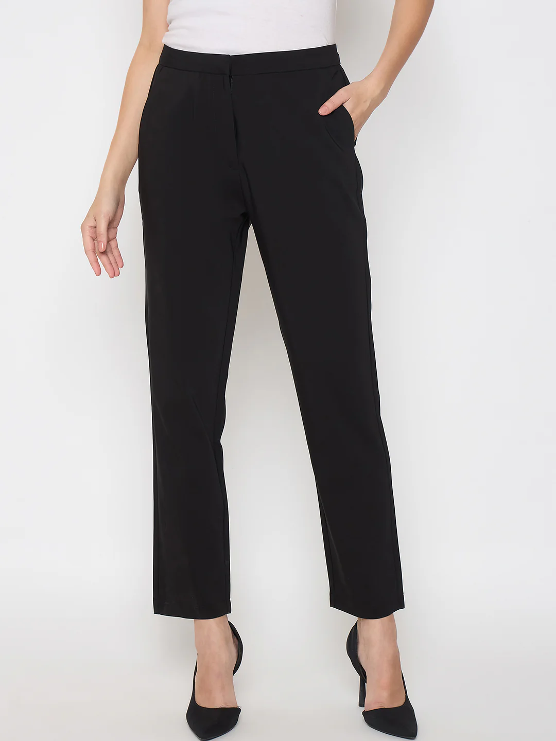 Madame Alex Waist Belt Detail Solid Black Trousers - Image 3