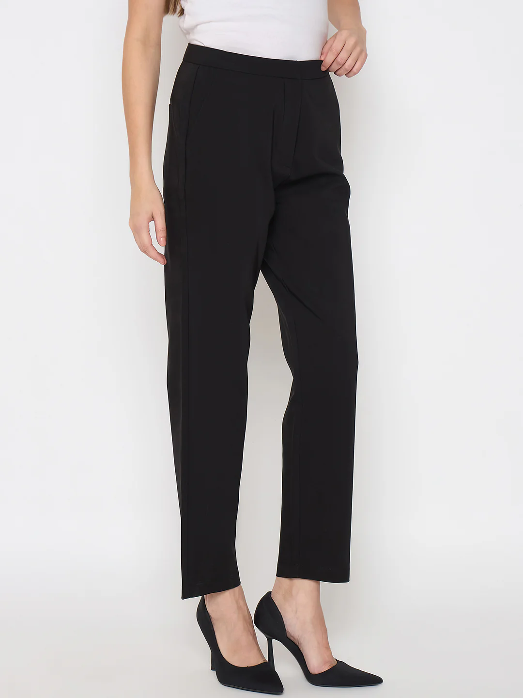 Madame Alex Waist Belt Detail Solid Black Trousers - Image 4