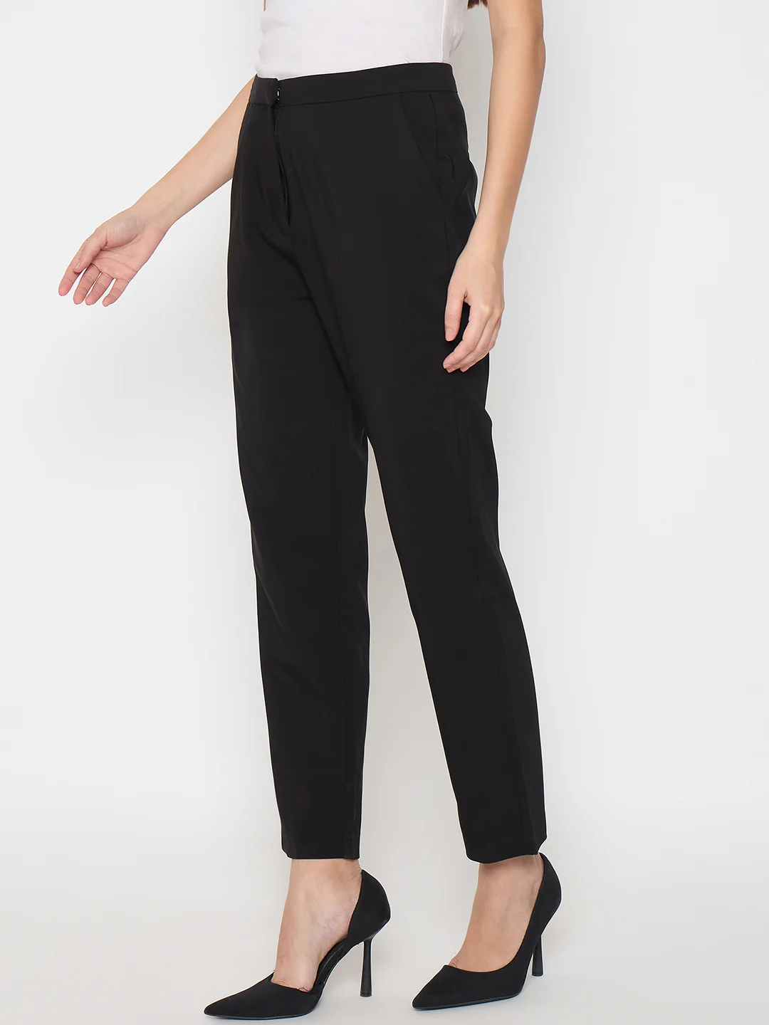 Madame Alex Waist Belt Detail Solid Black Trousers - Image 5