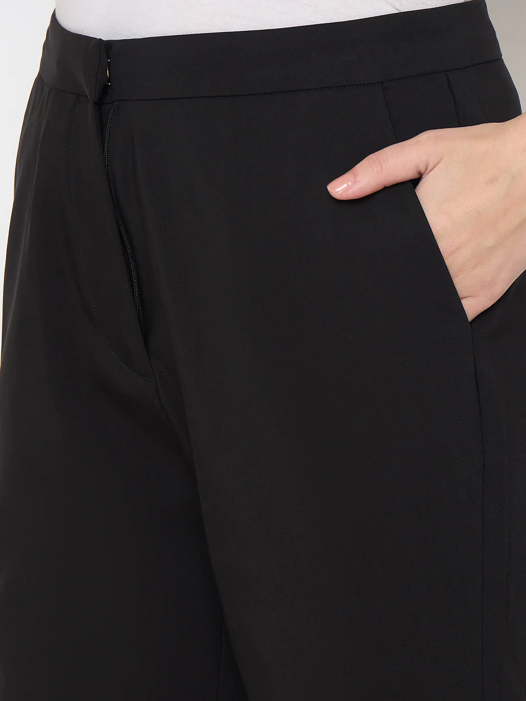 Madame Alex Waist Belt Detail Solid Black Trousers - Image 7