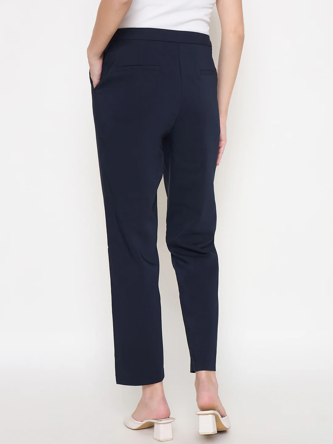 Madame Alex Waist Belt Detail Solid Navy Blue Trousers - Image 6