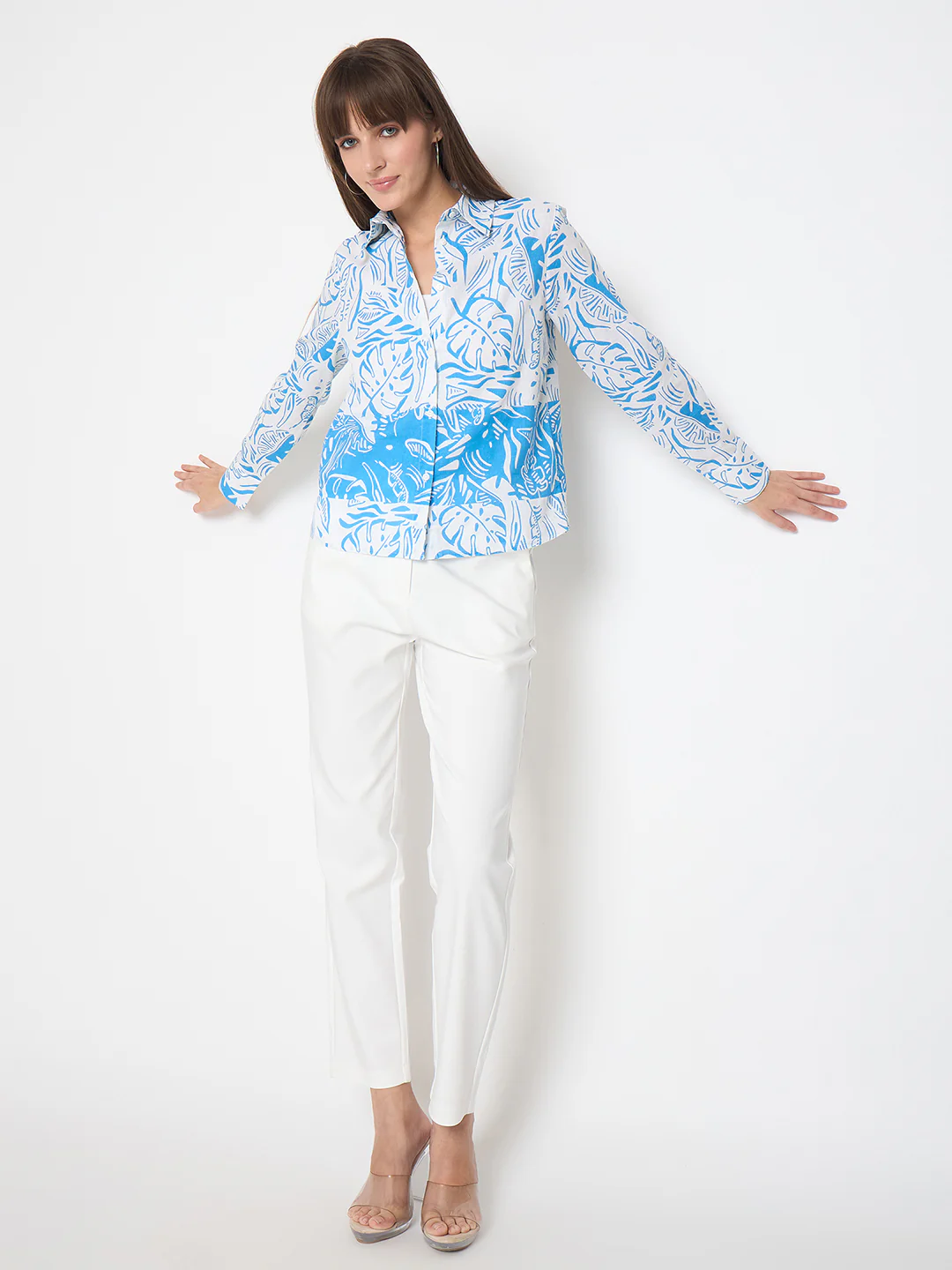 Madame Alex Waist Belt Detail Solid White Trousers - Image 2
