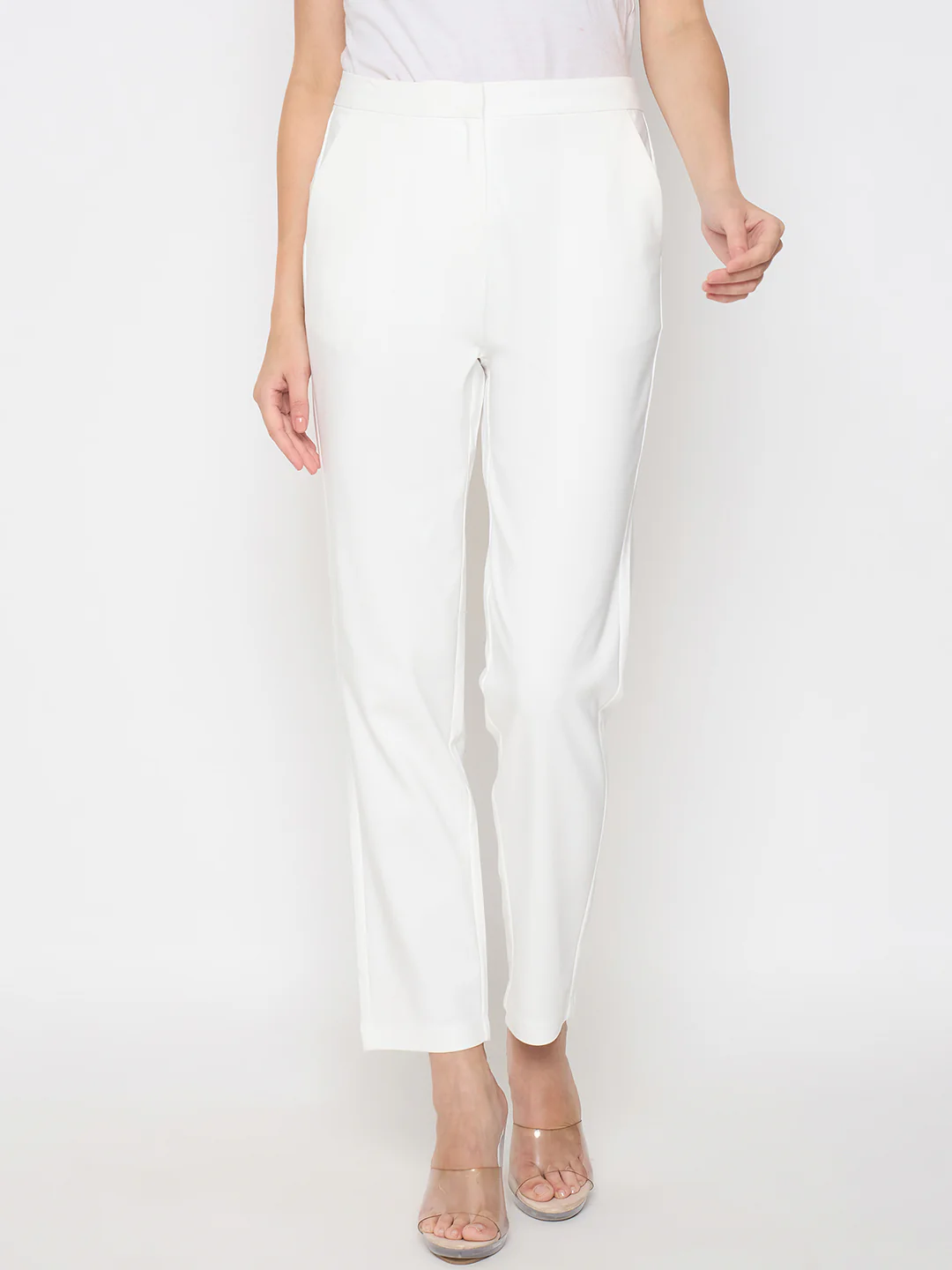 Madame Alex Waist Belt Detail Solid White Trousers - Image 3