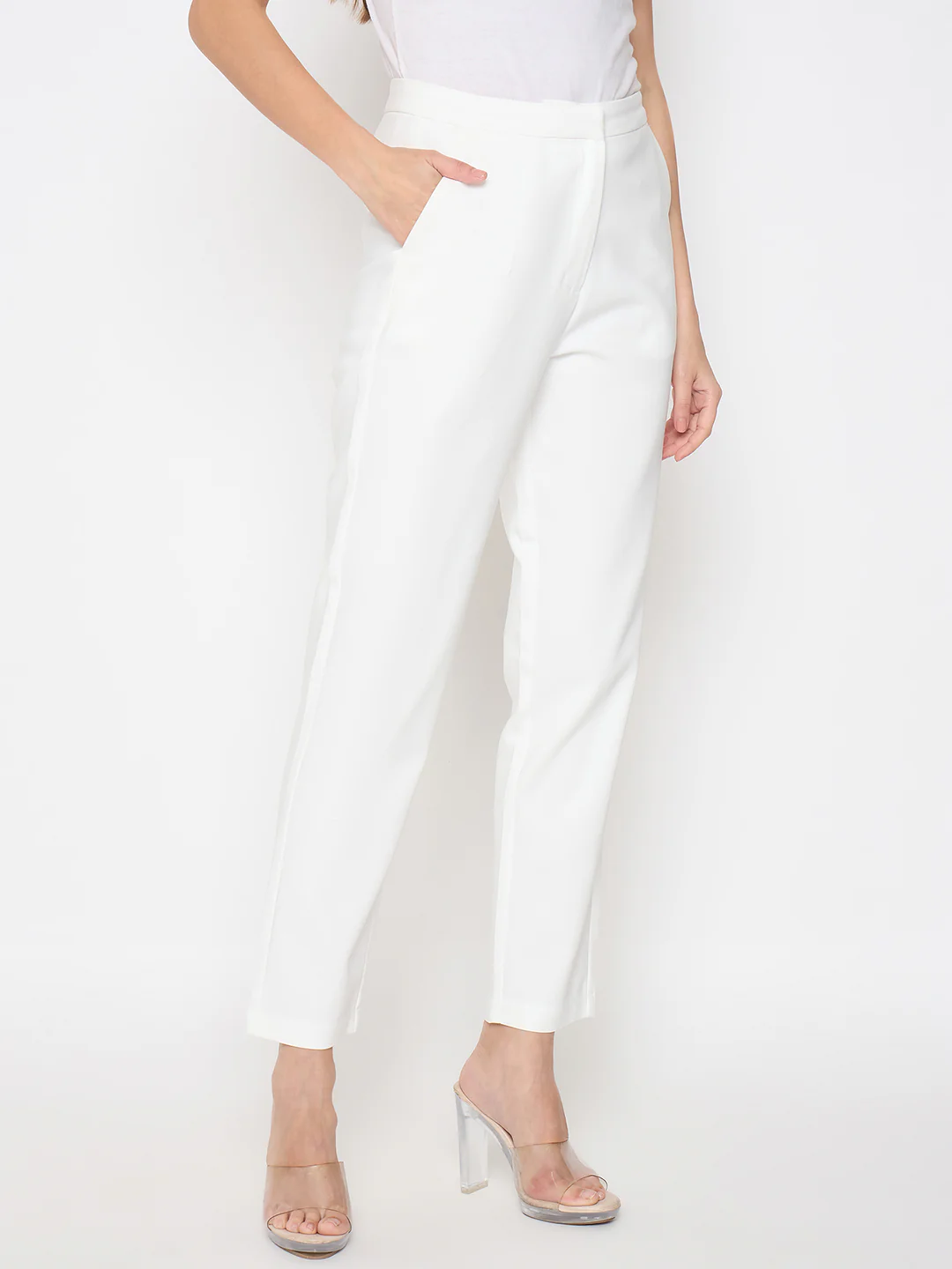 Madame Alex Waist Belt Detail Solid White Trousers - Image 4