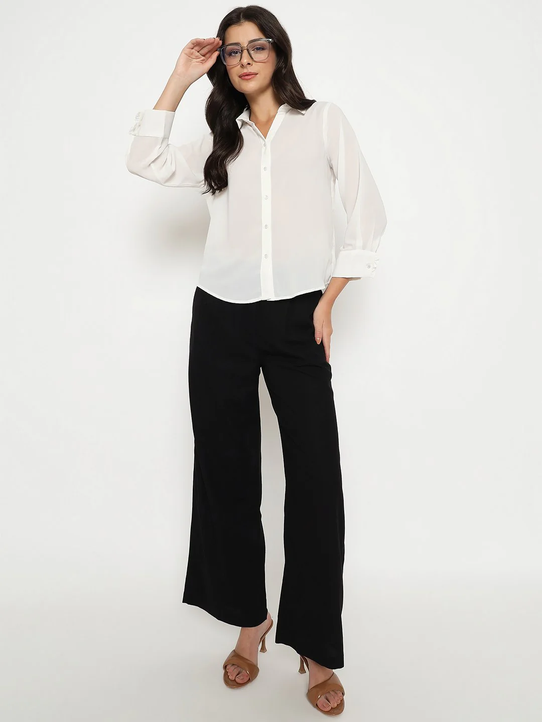 Madame Cotton Blend Black Wide Leg Trousers - Image 2