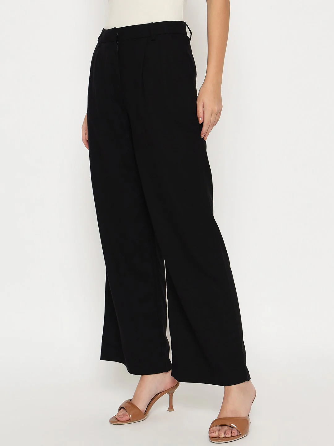 Madame Cotton Blend Black Wide Leg Trousers - Image 3