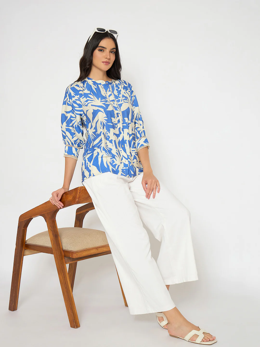 Madame Wide Leg White Rayon Blend Trousers - Image 2
