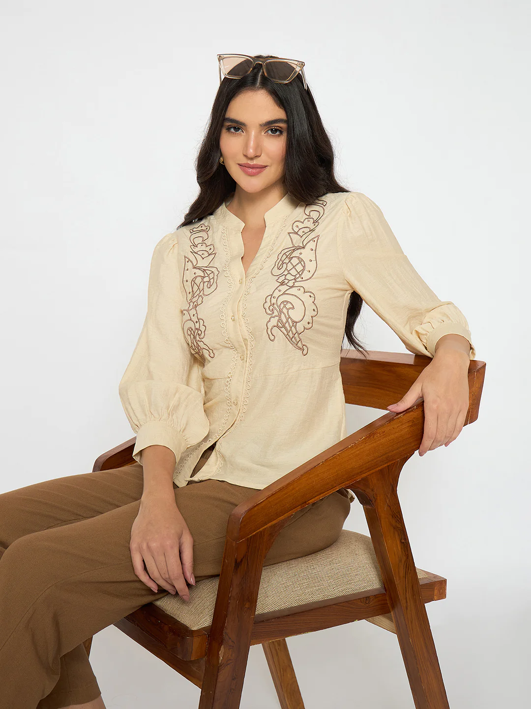 Madame Straight Fit Brown Rayon Blend Trousers - Image 3
