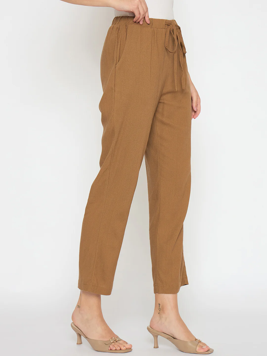 Madame Straight Fit Brown Rayon Blend Trousers - Image 4