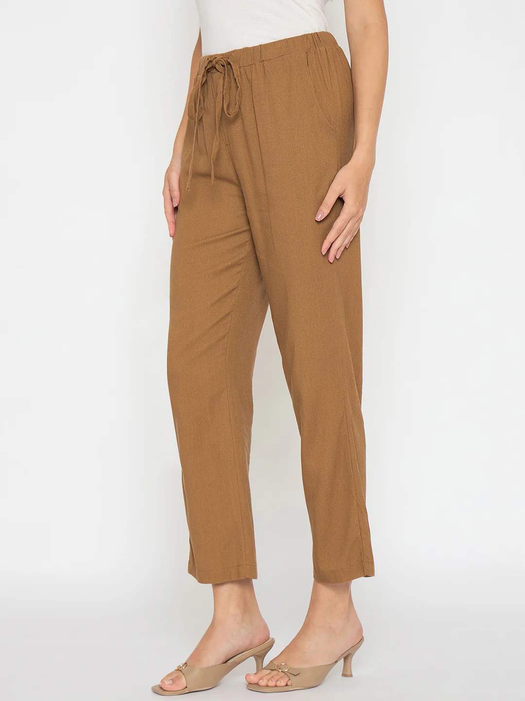 Madame Straight Fit Brown Rayon Blend Trousers - Image 5