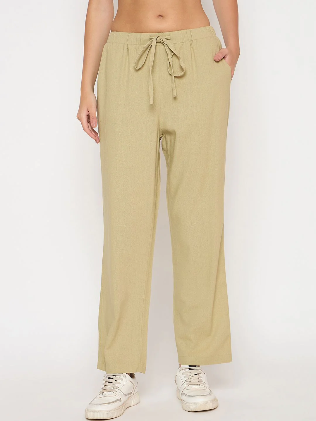 Madame Solid Rayon Blend Green Straight Trousers