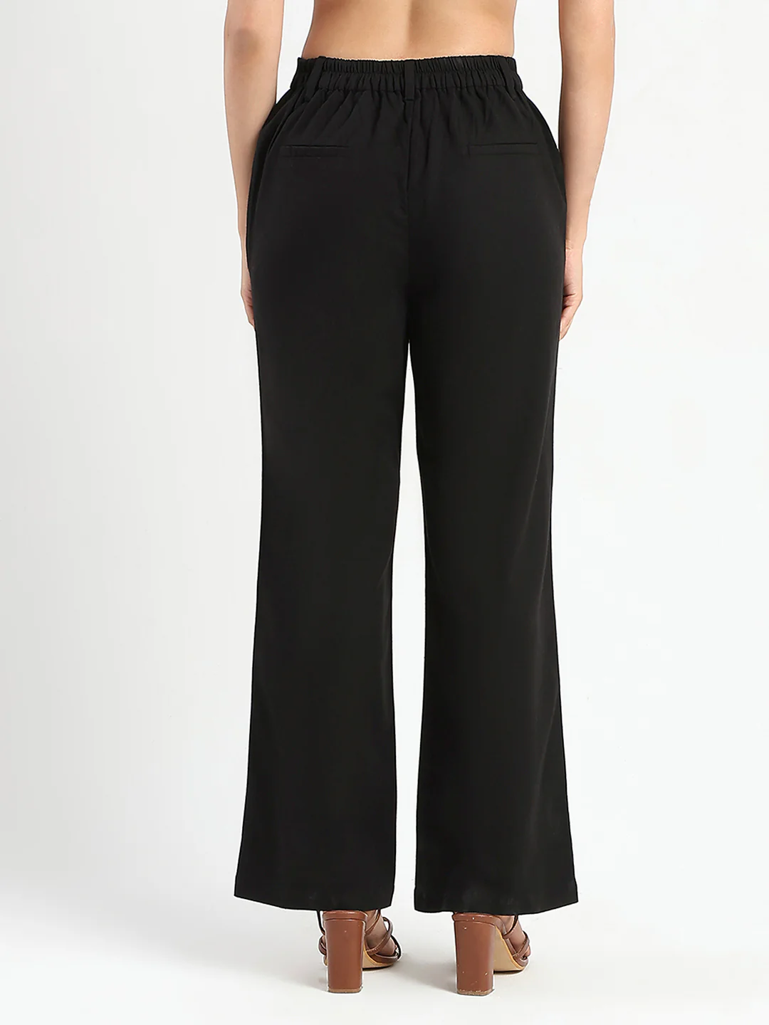 Madame Solid Black Wide Leg Rayon Blend Trousers - Image 5