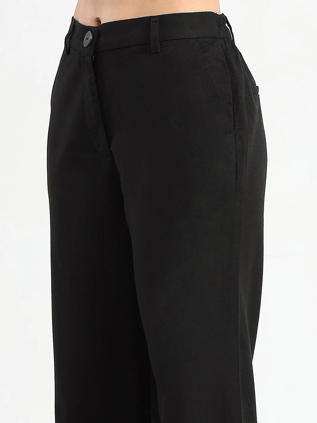 Madame Solid Black Wide Leg Rayon Blend Trousers - Image 6