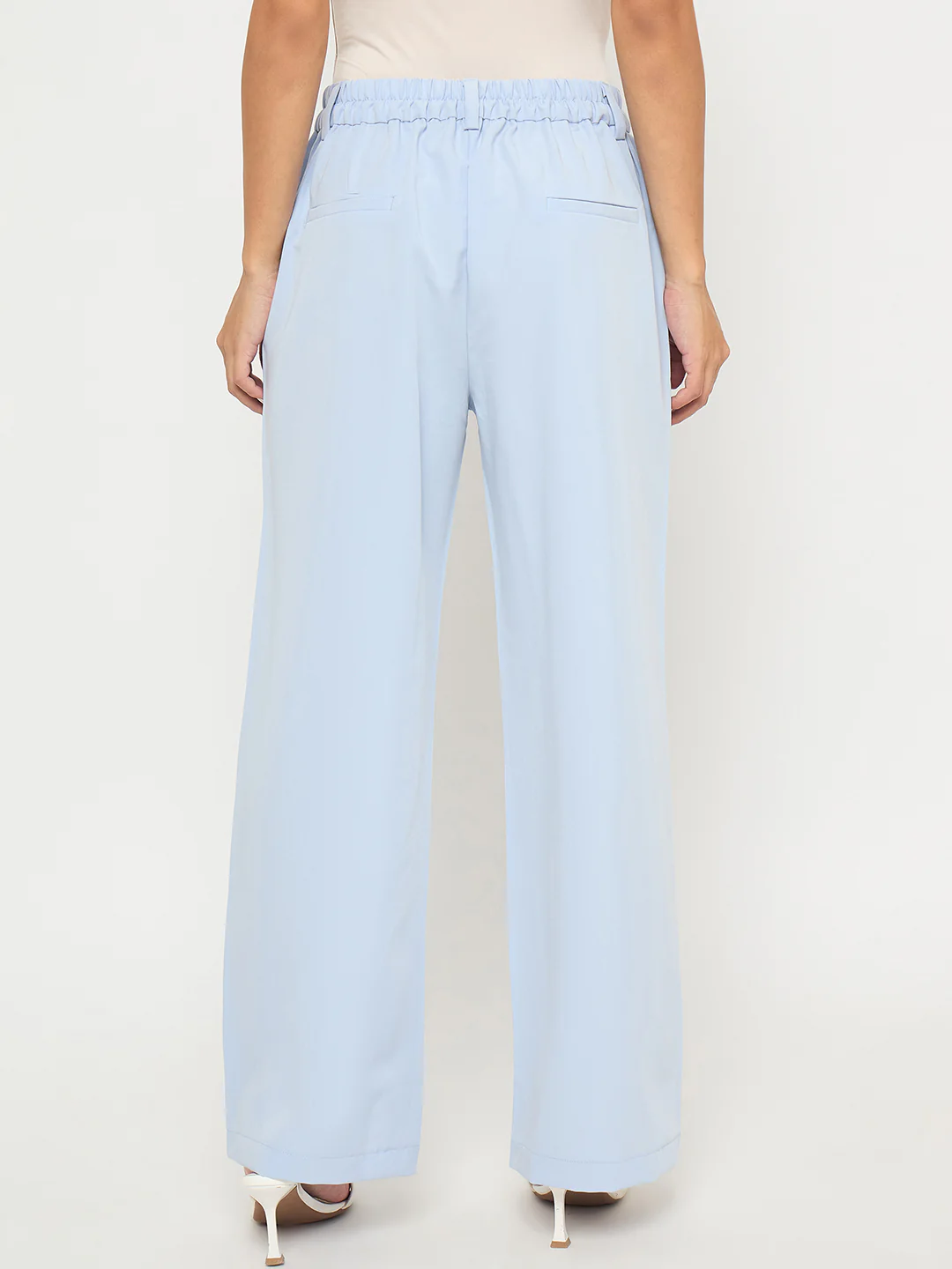 Madame Solid Sky Blue Straight Fit Trousers - Image 5