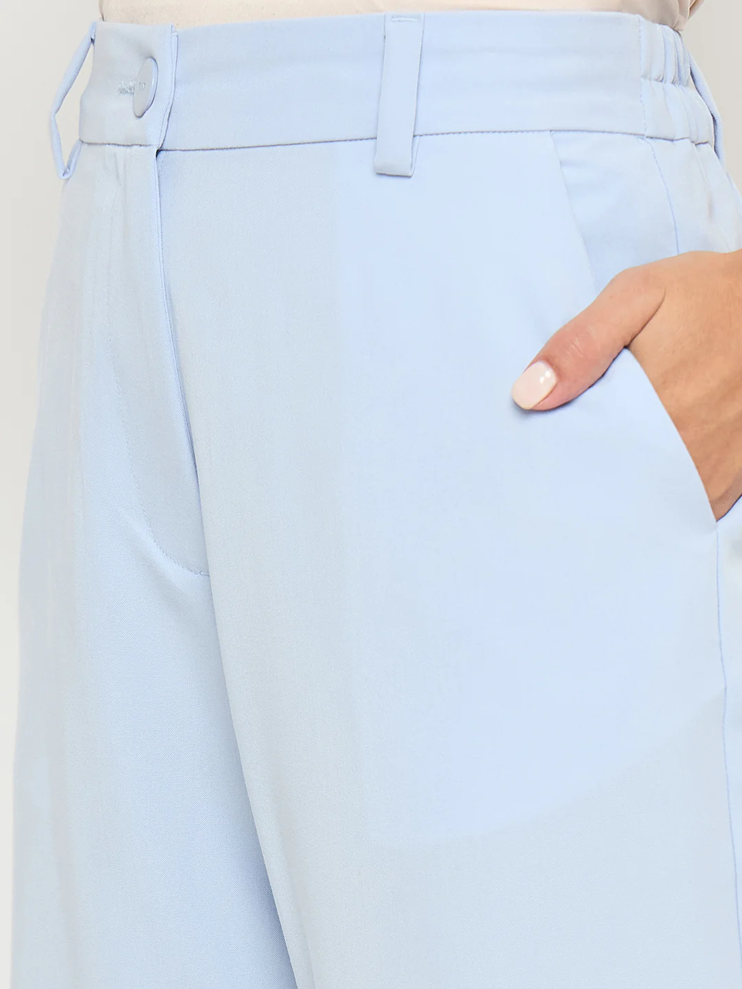 Madame Solid Sky Blue Straight Fit Trousers - Image 6