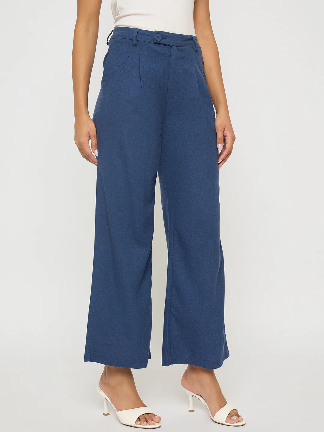 Madame Solid Navy Blue Rayon Blend Gurkha Trousers - Image 3
