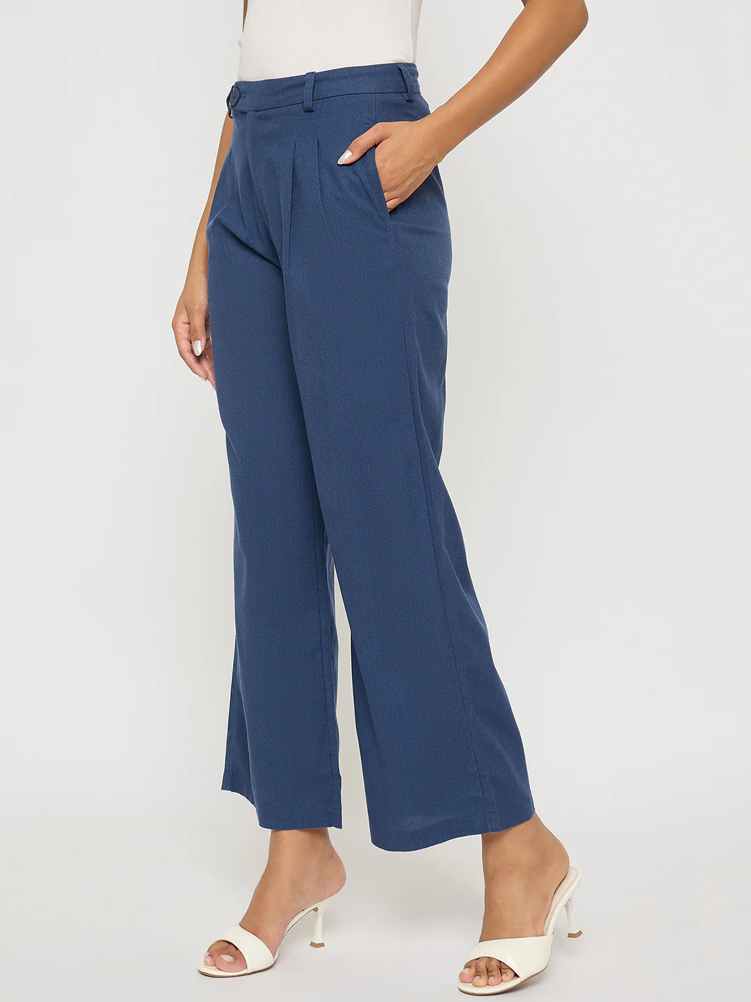 Madame Solid Navy Blue Rayon Blend Gurkha Trousers - Image 4