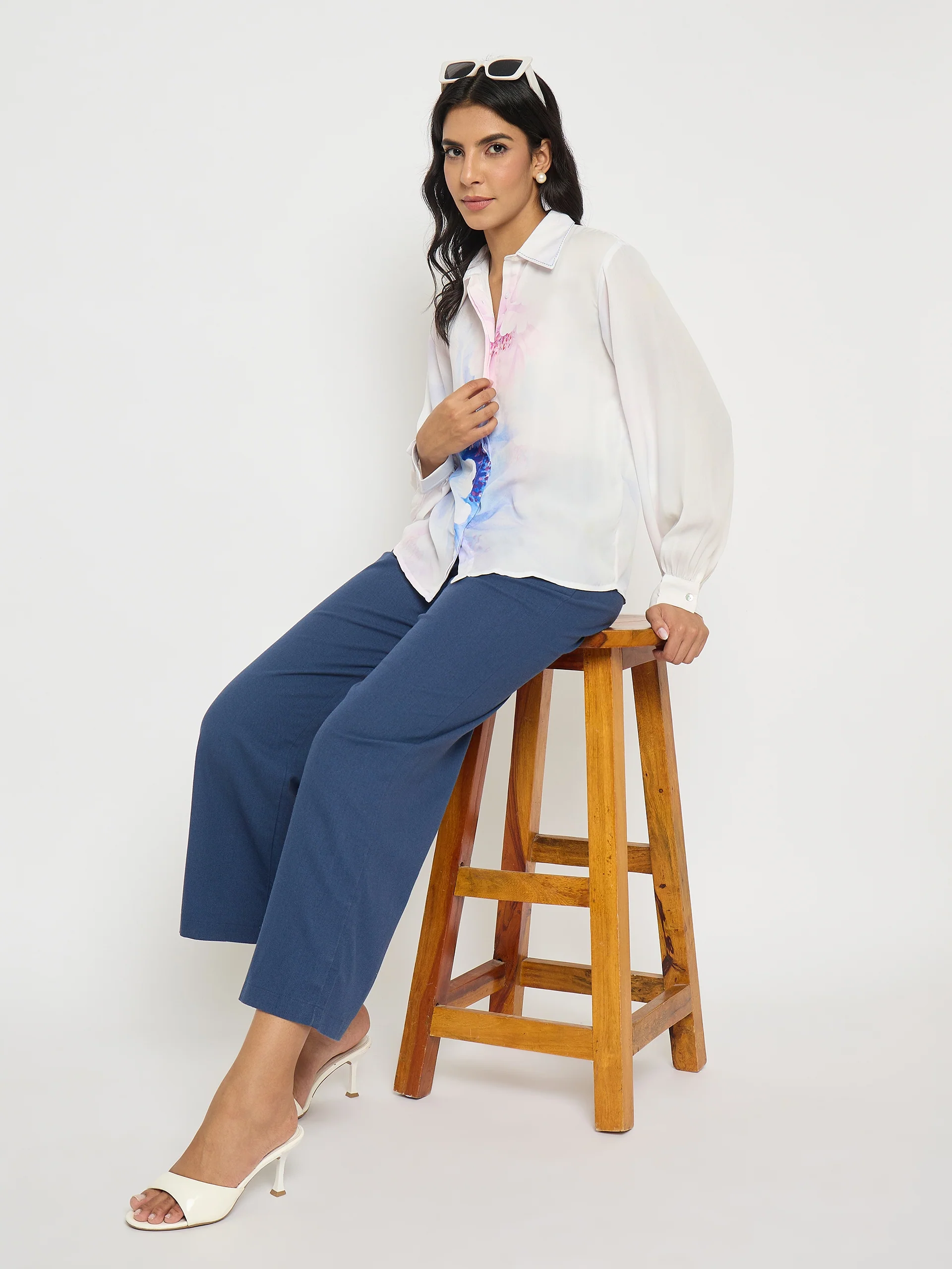Madame Solid Navy Blue Rayon Blend Gurkha Trousers - Image 7