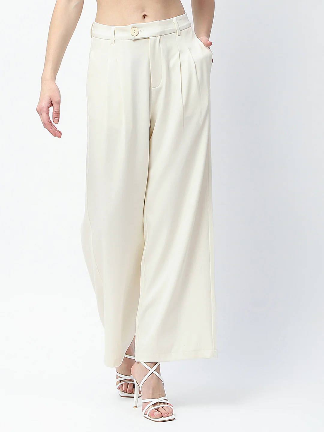 Madame Pleat Detailed Off White Gurkha Trousers