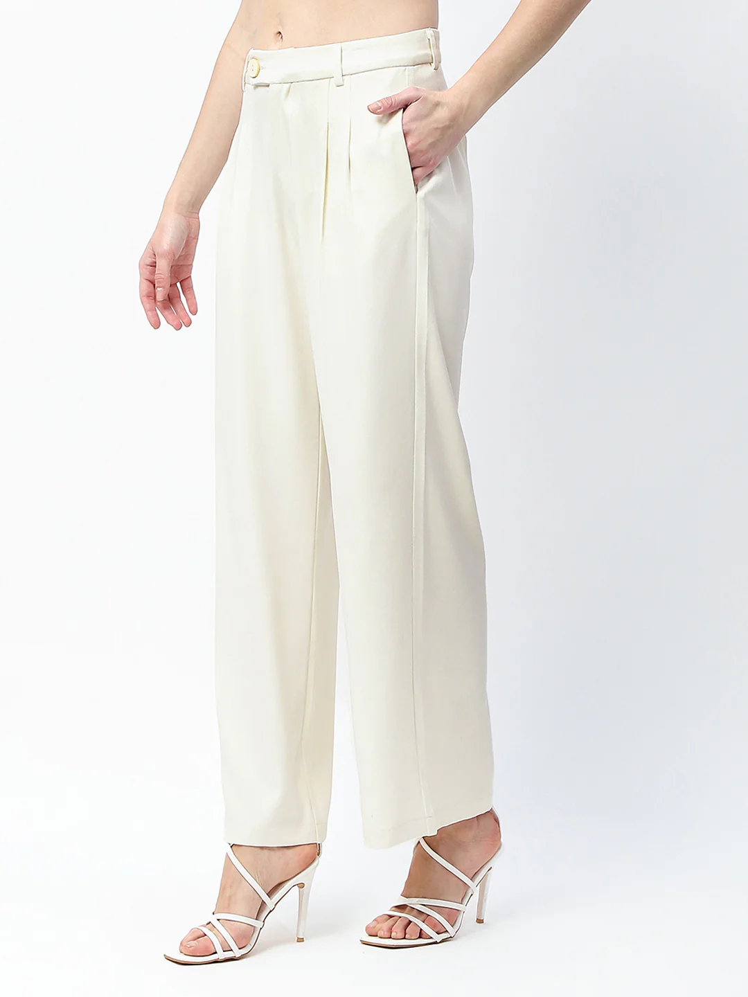 Madame Pleat Detailed Off White Gurkha Trousers - Image 4