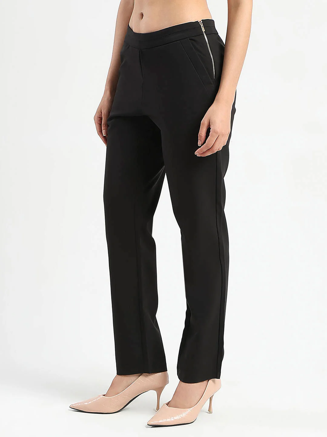 Madame High-Waist Cotton Blend Black Trousers - Image 2