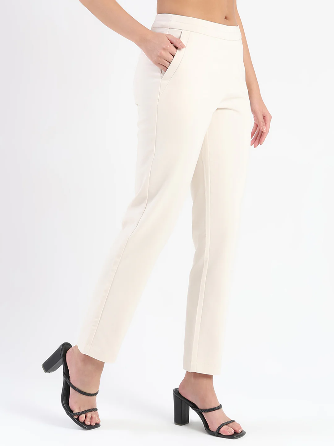 Madame High-Waist Cotton Blend Ivory Trousers - Image 3