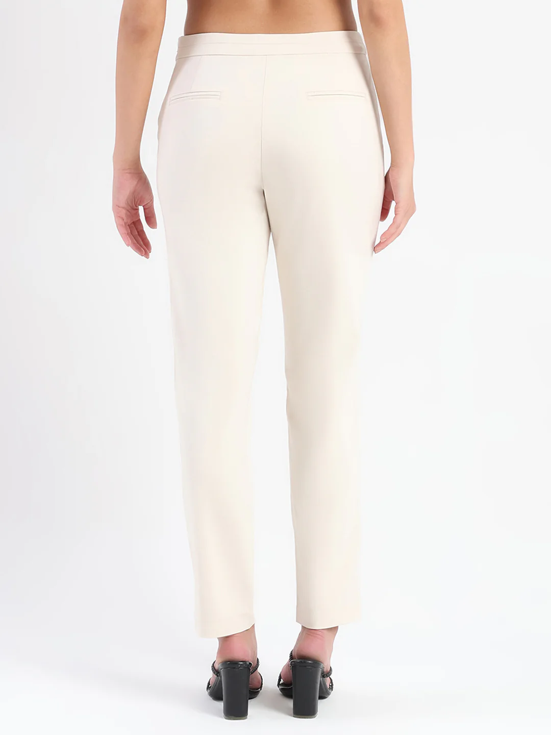 Madame High-Waist Cotton Blend Ivory Trousers - Image 5