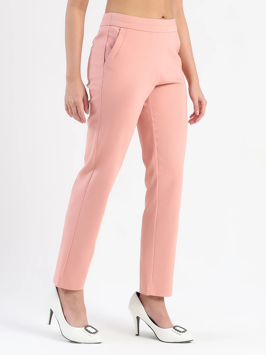 Madame High-Waist Cotton Blend Pink Trousers - Image 3
