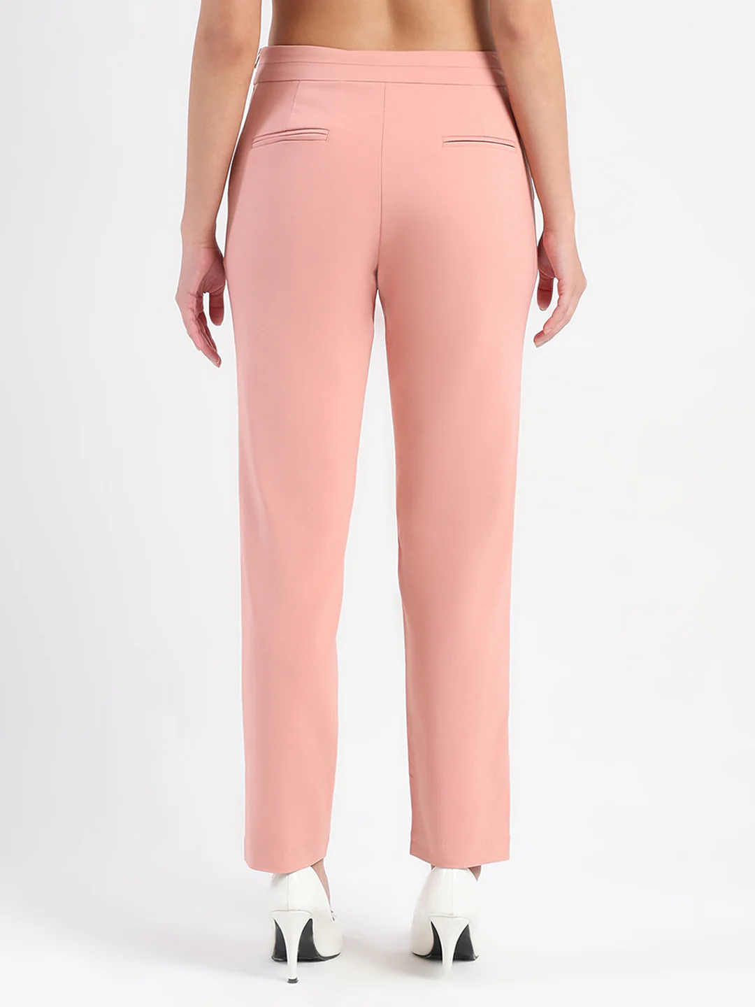 Madame High-Waist Cotton Blend Pink Trousers - Image 5