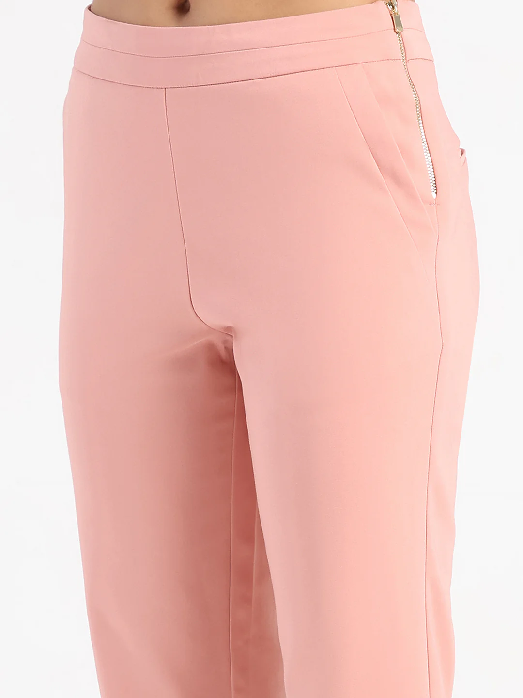 Madame High-Waist Cotton Blend Pink Trousers - Image 6