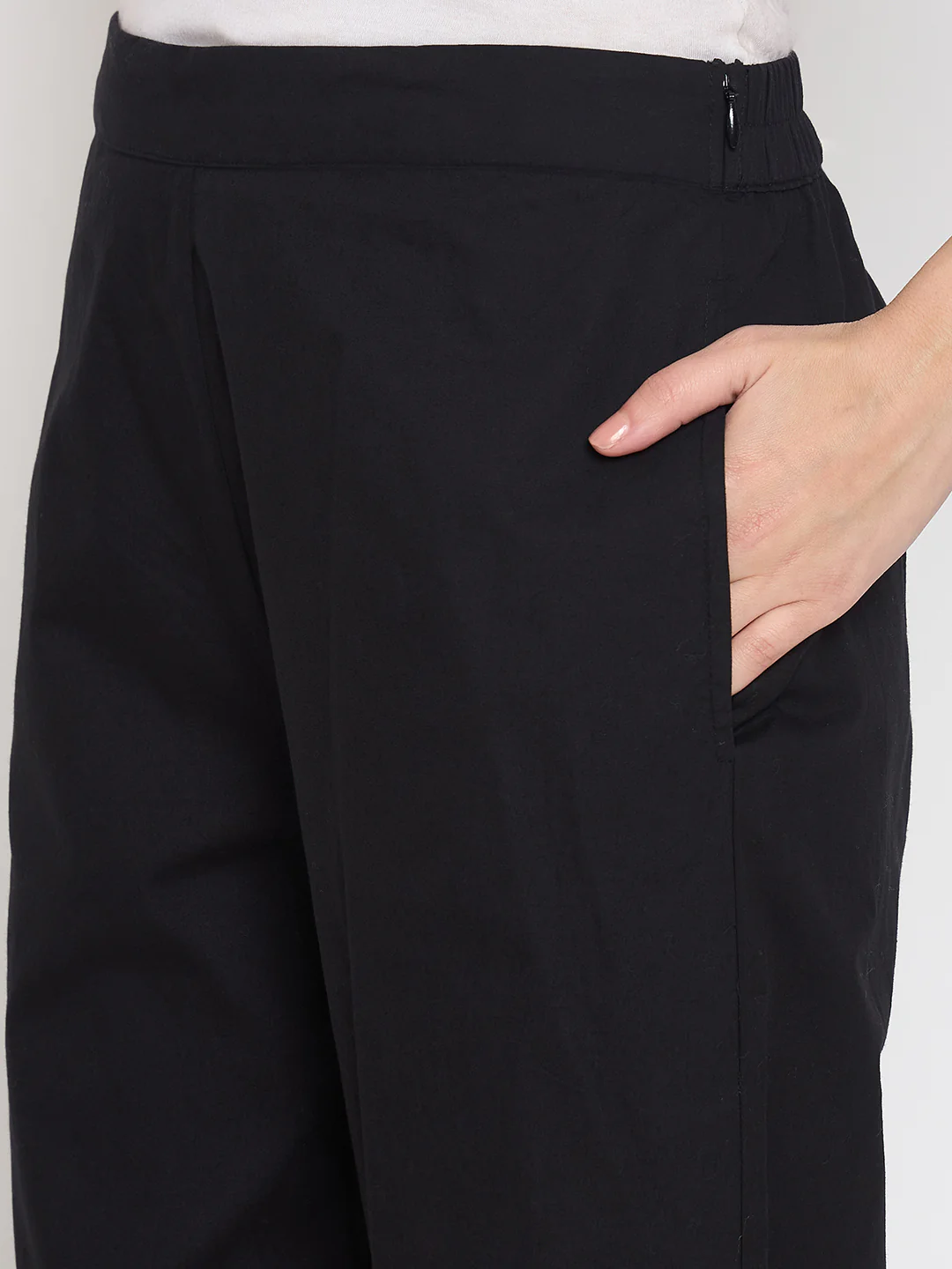 Madame Floral Embroidery Wide Leg Black Cotton Trousers - Image 7