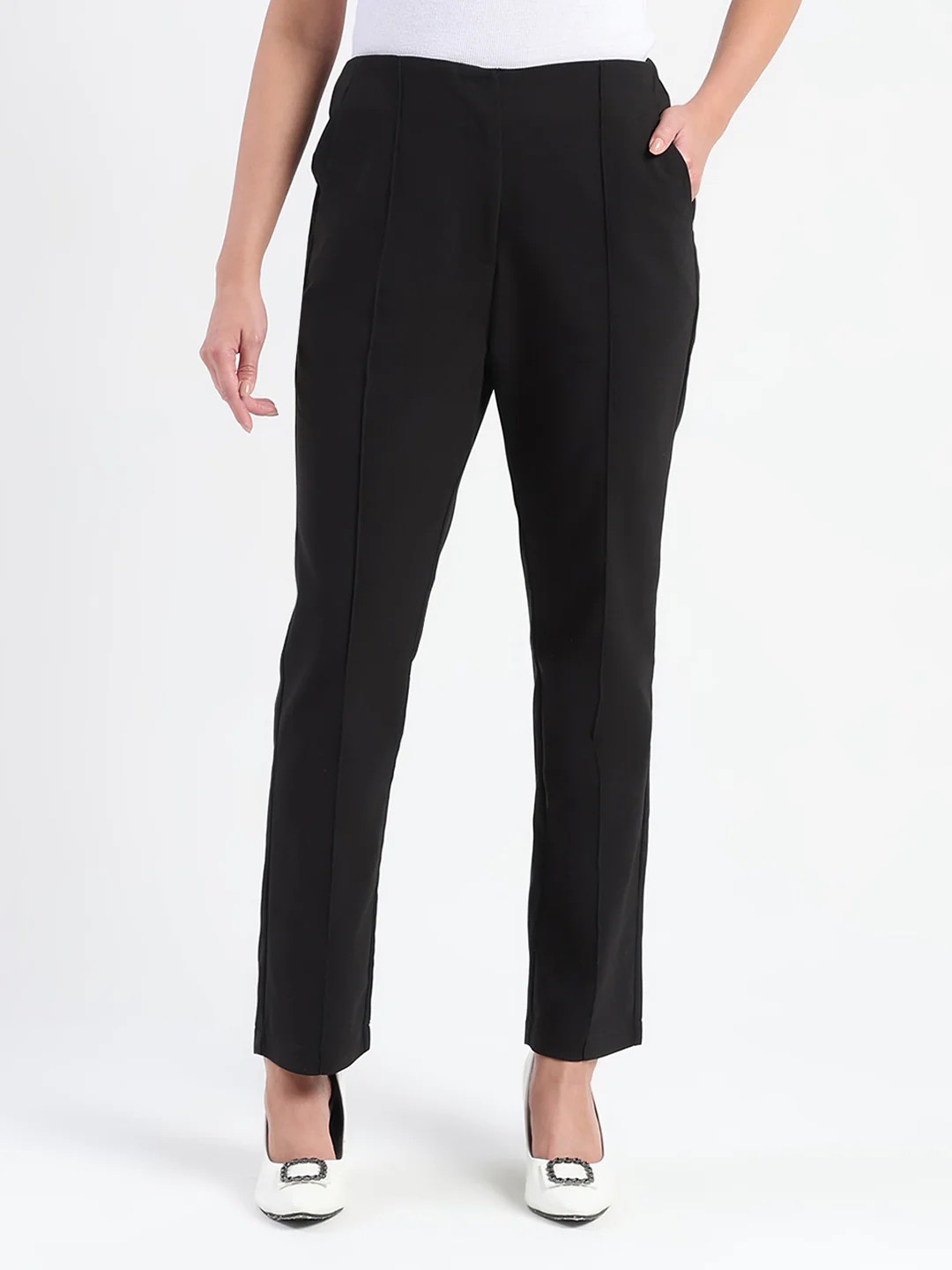 Madame Alex Front Pintuck Detailed Black Trousers