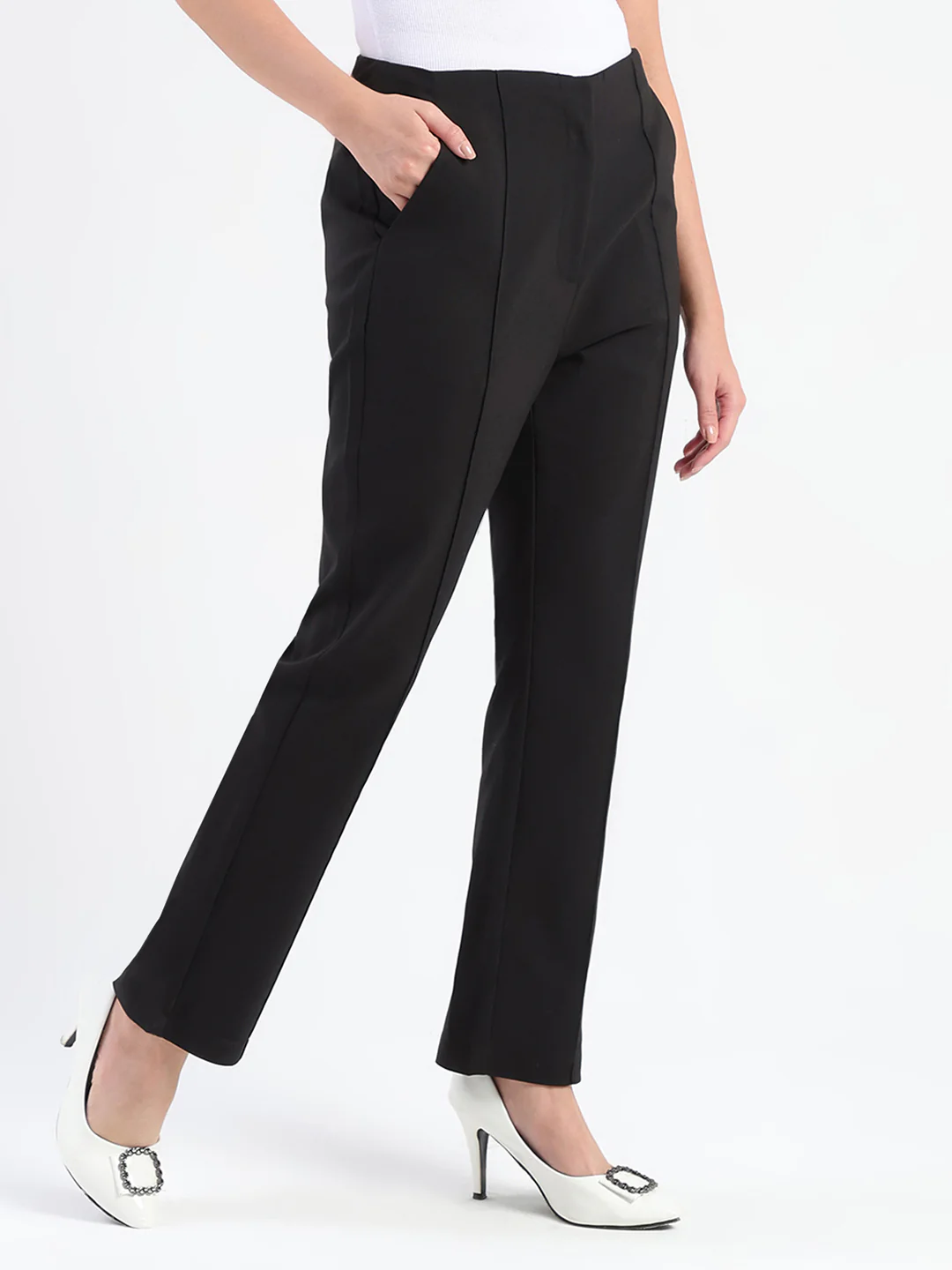 Madame Alex Front Pintuck Detailed Black Trousers - Image 3