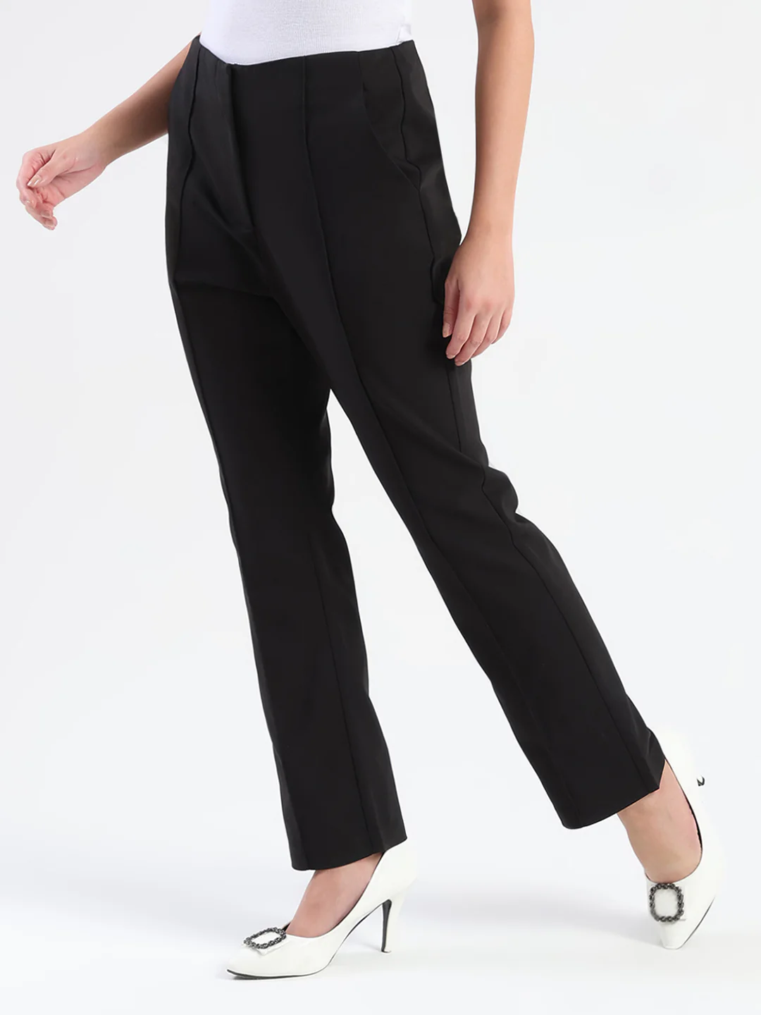 Madame Alex Front Pintuck Detailed Black Trousers - Image 4