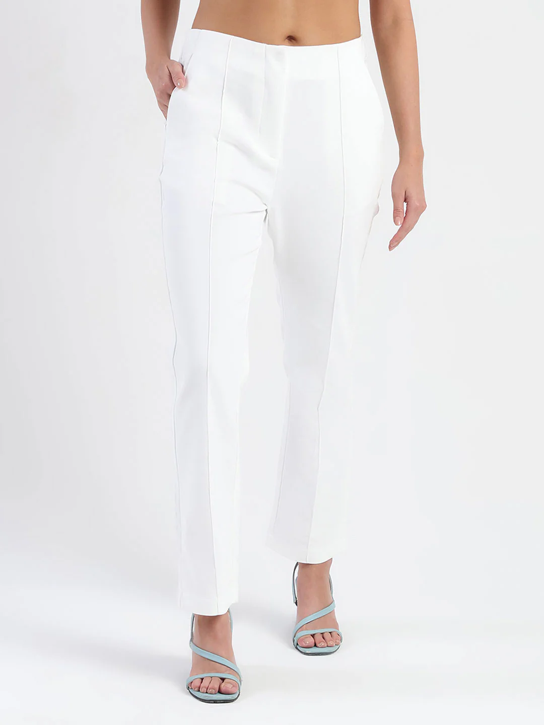 Madame Alex Front Pintuck Detailed White Trousers