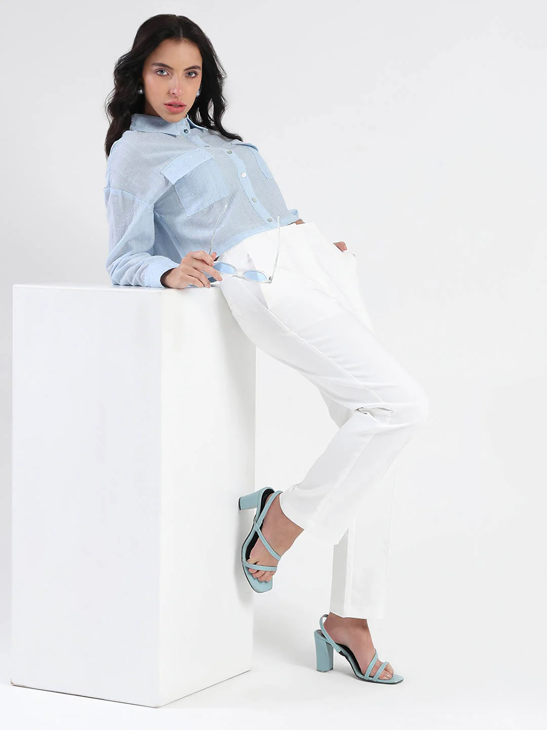 Madame Alex Front Pintuck Detailed White Trousers - Image 5