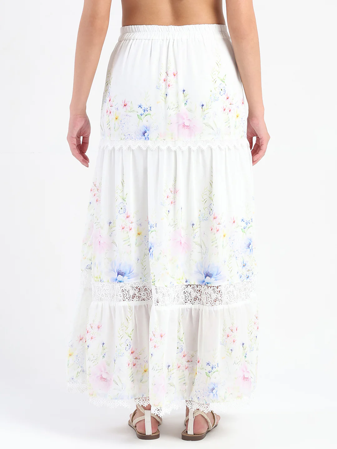 Madame Floral Print Tiered White Maxi Skirt - Image 5