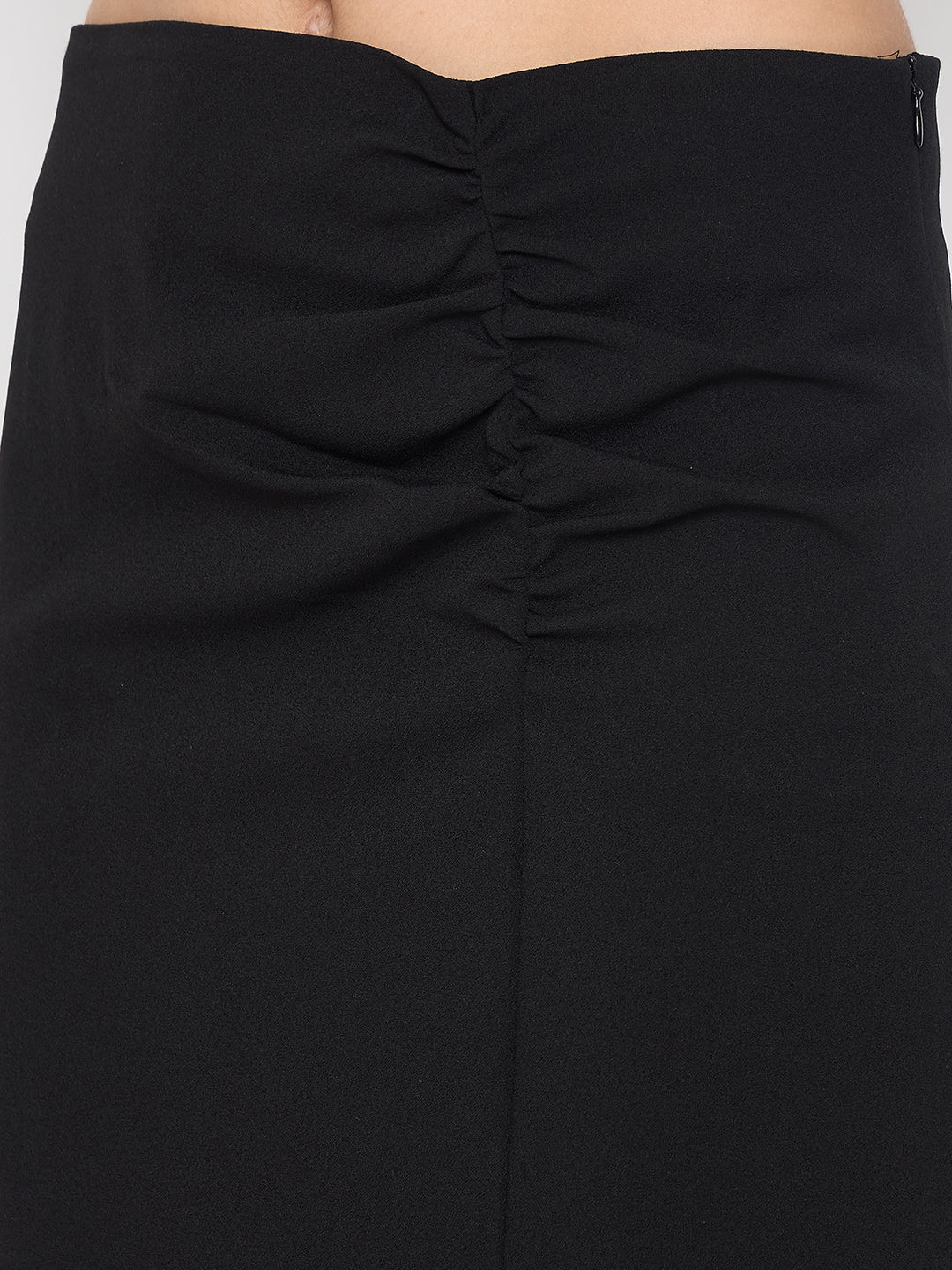 Madame Ruched Solid Black Pencil Skirt - Image 2
