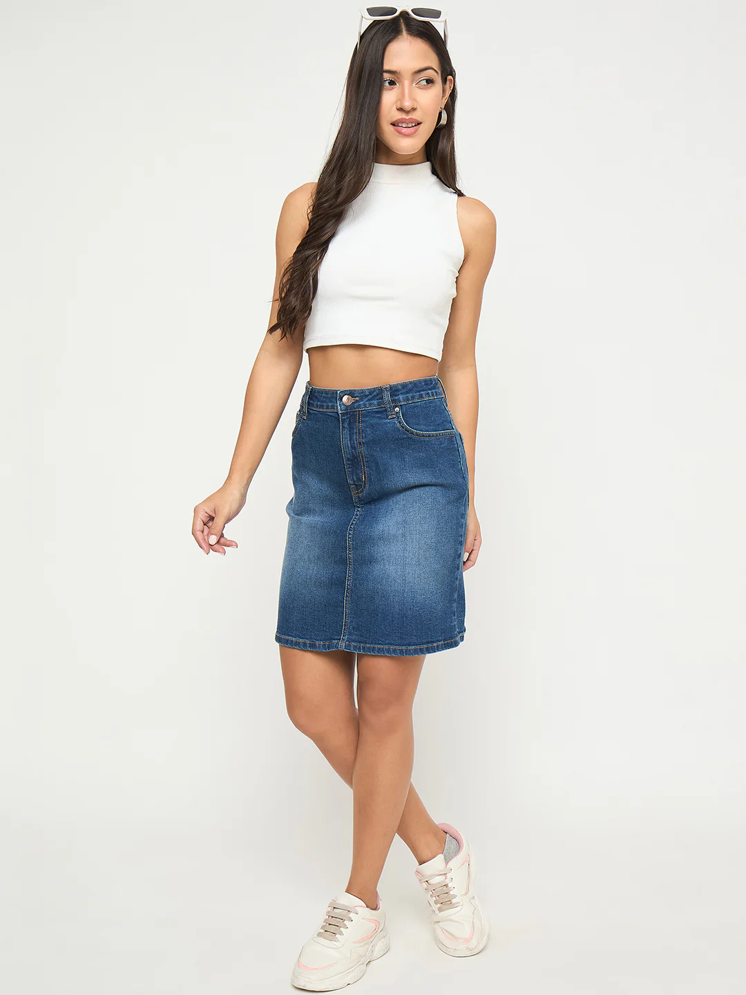Madame Stone Wash Mid Blue Cotton Blend Mini Denim Skirt - Image 7