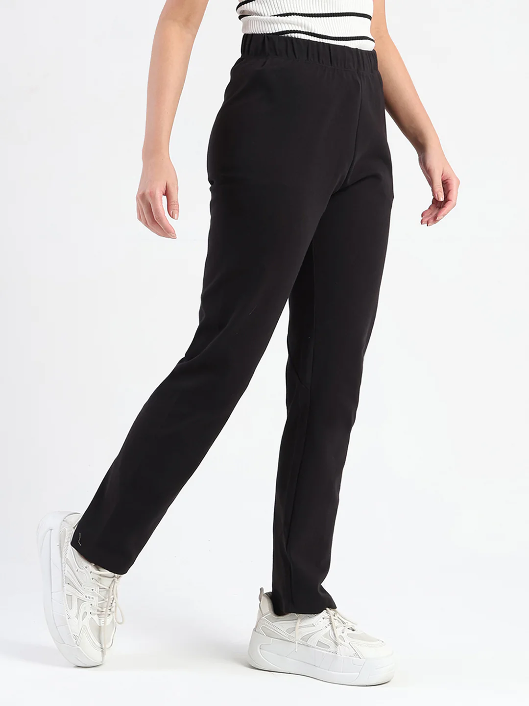 Madame Black Cotton Blend Track Bottoms - Image 3