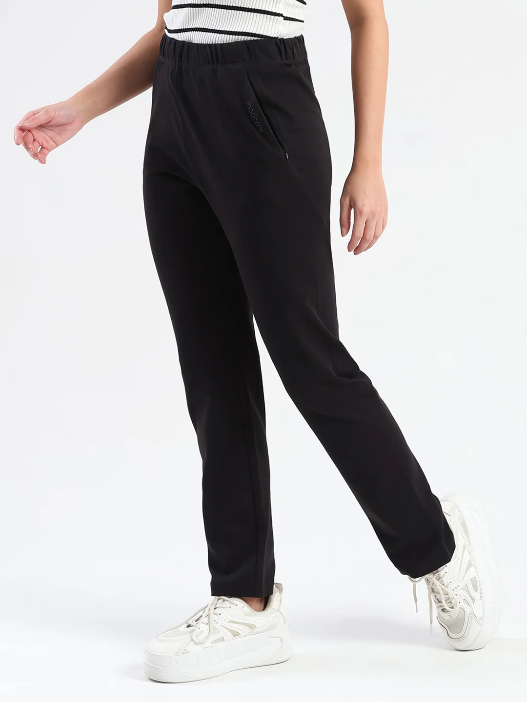 Madame Black Cotton Blend Track Bottoms - Image 4