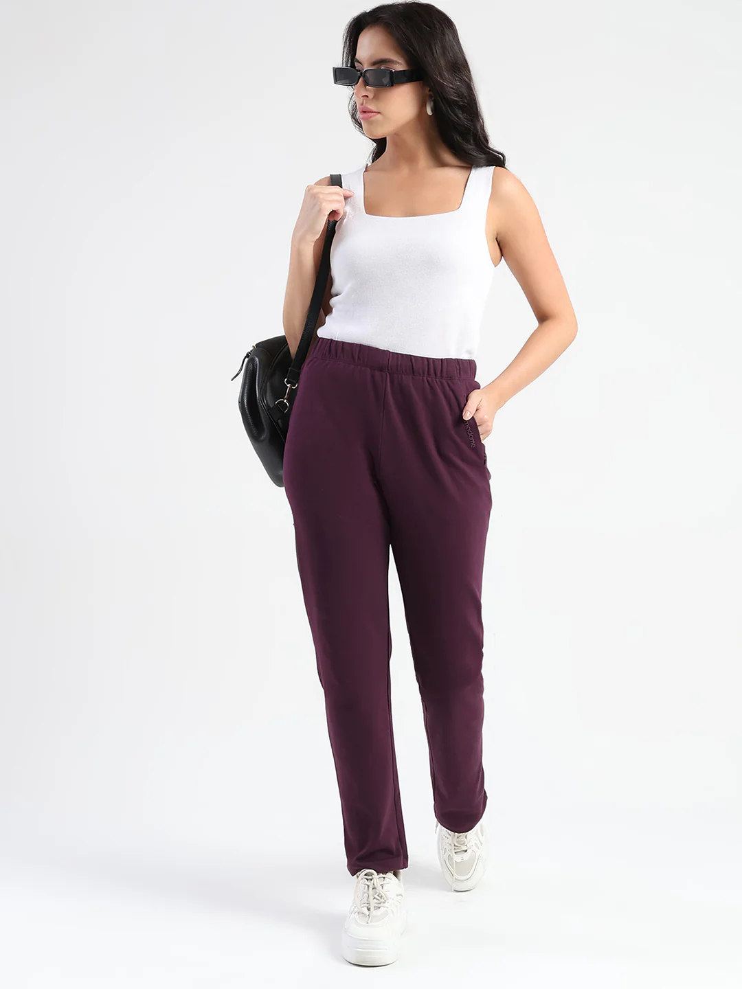 Madame Dark Purple Cotton Blend Track Bottoms - Image 2